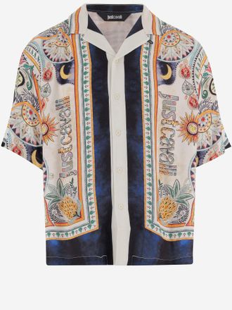 Just Cavalli viscose overhemd met logo en patroonprint