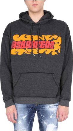 Dsquared2 Sweatshirt met logo-opdruk - Heren - Hoodies - Zwart - S - Katoen - Hoodies & sweatvesten