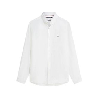 Tommy Hilfiger Mw 0Mw 41530 Pigment-Dyed Linnen Shirt - Heren - Zakelijke Overhemden - Wit - XL - Linnen - Overhemden