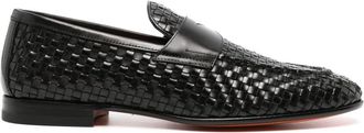 Santoni interwoven-leather penny loafers - men - Calf Leather/Calf Leather/Calf Leather/Rubber - 8 - Black