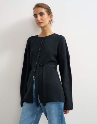 Topshop cardigan lavorato a maglia con laccetti dietro in navy-blu navy