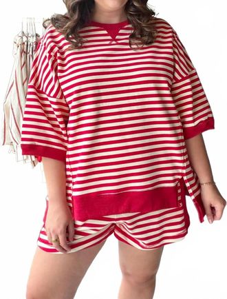 Very J Womens Oversized Lounge Set In Red Stripe