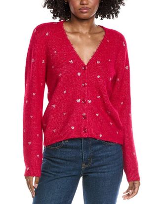 CeCe by Cynthia Steffe Foil Heart Wool-Blend Cardigan