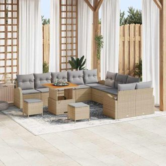 vidaXL Conjunto De Sof&aacute; De Jard&iacute;n Con Coj&iacute;n 13 Pcs Beige, Gris Claro Vidaxl