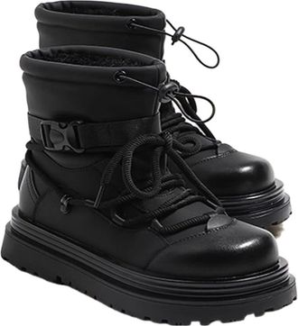 Generic Womens Winter Waterproof Snow Boots Mid-Calf Winter Shoes Warm Faux Fur Lining Shoes Outdoor Travel Ankle Booties(Black,6.5 UK)