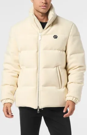 Philipp Plein Puffer Jacket With Embroidery Plein Hotel Men in Offwhite at Nordstrom, Size X-Large
