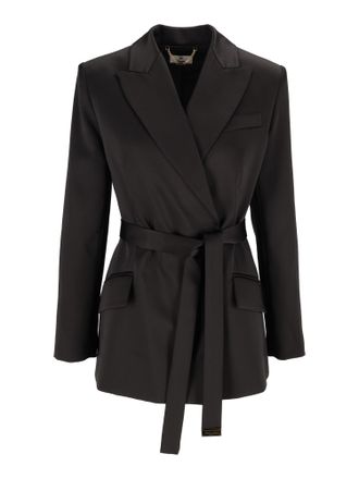 Elisabetta Franchi Black Tailored Belted Belted Flap Pocket Blazer