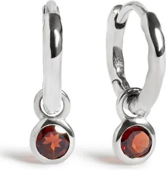 Monica Vinader Birthstone Huggie Hoop Earrings in Sterling Silver/garnet at Nordstrom