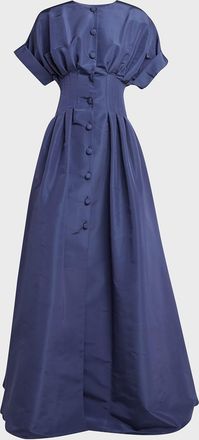 Carolina Herrera Corset-Waist Short-Sleeve Button-Front Gown