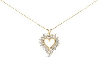 House of Brilliance 925 Sterling Silver 3.00 Cttw Round Cut Diamond Cluster Heart Pendant Necklace in Yellow Gold Over Silver at Nordstrom