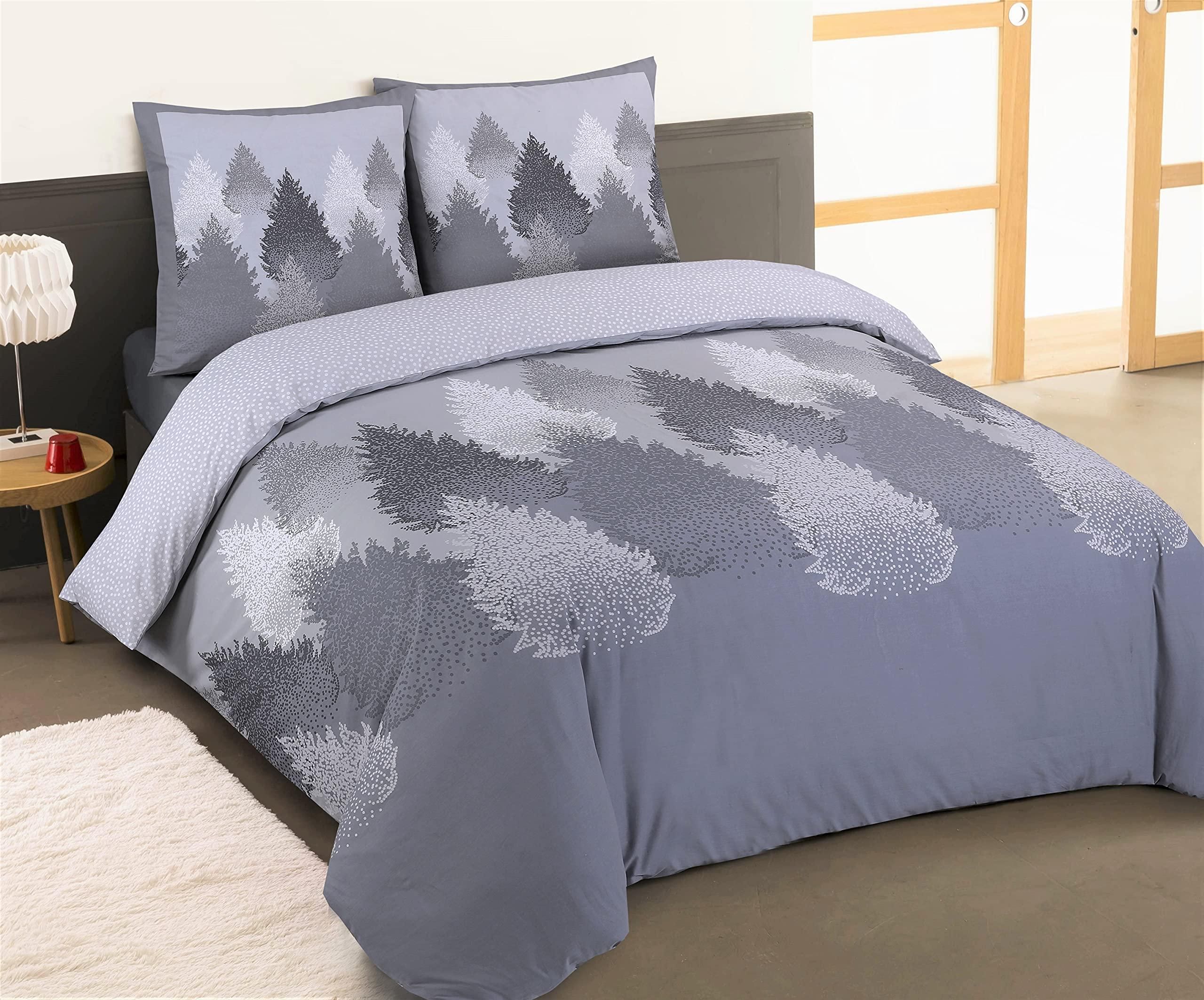 Parure De Lit Harold Bleu Vision - Housse Couette 240x220cm + 2 Taies 65x65cm - 100% Coton