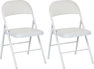 HOMCOM 2 Pack Padded Folding Chairs With Cushioned Seat And Metal Frame White - White | TJ Hughes