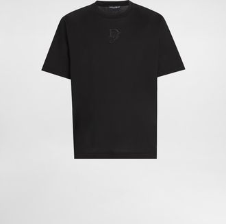 Dolce & Gabbana Cotton T-shirt With Logo Embroidery - Man T-shirts And Polos Black 44