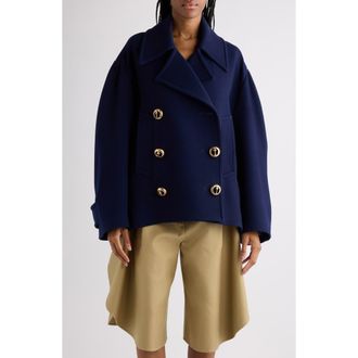 Balenciaga Brushed Wool Peacoat in Gold/Navy at Nordstrom, Size 10 Us