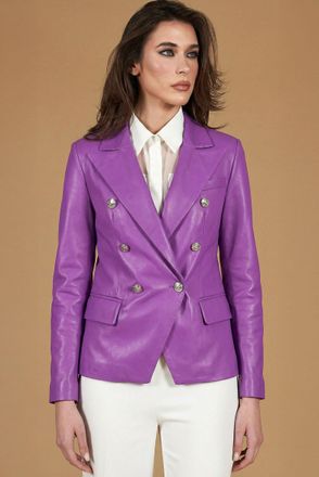 D'Arienzo Giacca blazer doppio petto in pelle naturale glicine DArienzo, Seleziona Taglia L, Colore Viola
