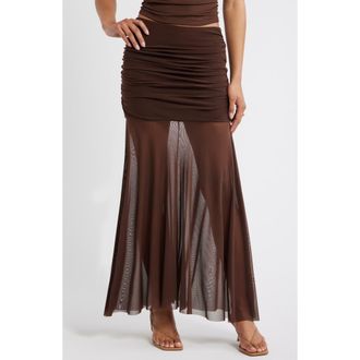Open Edit Mesh Maxi Skirt in Brown Terra at Nordstrom, Size Xx-Small