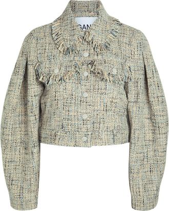 Ganni Tweed Jacket - Blue - 34 (UK4 / Xxs)