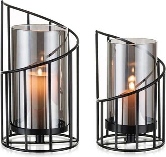 OEM Juego De 2 Portavelas Decorativos Negros Modernos: Juego De 2 Portavelas De Metal Para Exterior, Decoraci&oacute;n De Mesa, Sala De Estar, Ba&ntilde;o, Jard&iacute;n, Port