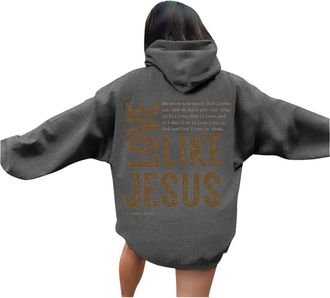 Generic Hoodies For Women Uk Christian Hoodies With Pockets Drawstring Men Women Love Like Jesus Letter Graphic Print Ladies Tops Pullover Loose Comfort Hoodi