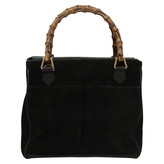 Gucci Vintage Bamboo Front Pocket Tote Suede Black Suede Handbag (Pre-Owned)