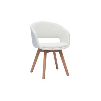 Miliboo Miliboo - Silla N&oacute;rdica De Borreguillo Blanco Y Madera Clara Maciza Prisma