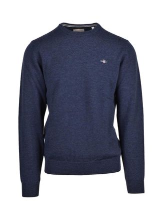 GANT Crew Neck Wool Sweater With Embroidered Logo Detail