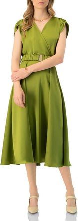 Ivonne Sleeveless Midi Satin Dress with Belt in Green at Nordstrom, Size 12