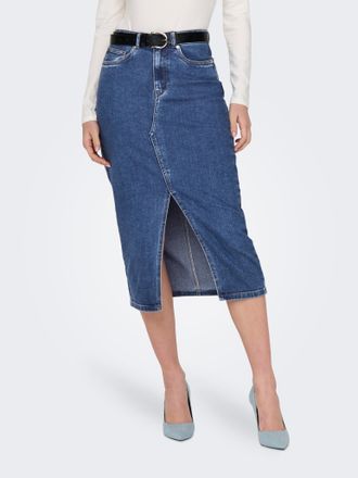 Only Jeansrock ONLY ONLSIRI FRONT SLIT SKIRT DNM GUA NOOS, Damen, Gr. XS (34), blau (medium blau denim), Denim/Jeans, Obermaterial: 74% Baumwolle, 25% Poly