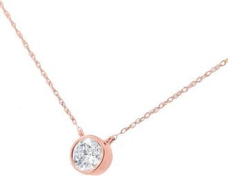 House of Brilliance AGS Certified 10K Rose Gold 1/5 Ctw Bezel Set Diamond Solitaire Pendant Necklace at Nordstrom
