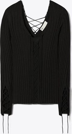 Tory Burch Womens Lace-Up Wool Sweater, size S