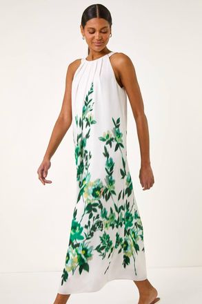 Roman Floral Print Halter Neck Midi Dress