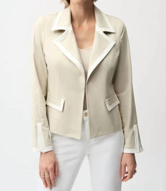 Joseph Ribkoff Contrast Trim Faux Suede Blazer In Moonstone/vanilla