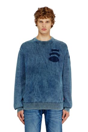 Diesel Denim-look jumper with patch effects - Knitwear - Man - Blue