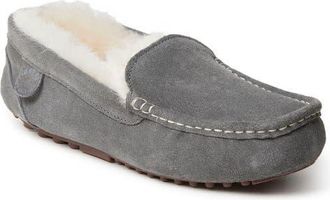 Dearfoams Fireside Mel Genuine Shearling Moccasin Slippers in Grey at Nordstrom, Size 10