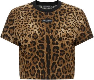 Dolce & Gabbana Brown Animal Print Crew Neck T-Shirt
