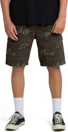 Billabong Bad Dog Camo Elastic Waist Carpenter Shorts in Green Camo at Nordstrom, Size Large