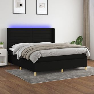 vidaXL Cama Box Spring Colch&oacute;n Y Luces Led Tela Negro 180x200 Cm Vidaxl