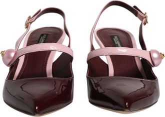 Dolce & Gabbana Pink Maroon Leather Kitten Heels Slingbacks Womens Shoes (Pre-Owned)