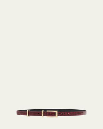 Tom Ford Shiny Stamped Croc-Embossed Leather Belt