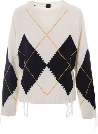 Pinko Cream Berna Intarsia Wool-Blend Sweater