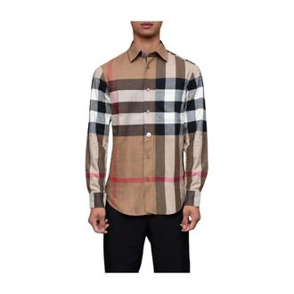 Burberry Claverdon Small Goods Check Exc - Heren - Overhemden - Bruin - Maat: XL Katoen