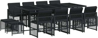 vidaXL Set Comedor De Jard&iacute;n Con Cojines 13 Pzas Rat&aacute;n Sint&eacute;tico Negro Vidaxl