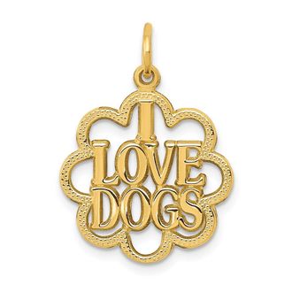 Diamond2Deal 14k Yellow Gold I LOVE DOGS Charm