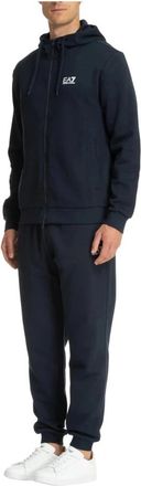 Emporio Armani Training Sets, male, Blue, Size: 3XL Cotton Sporty Hooded Tracksuit Joggers