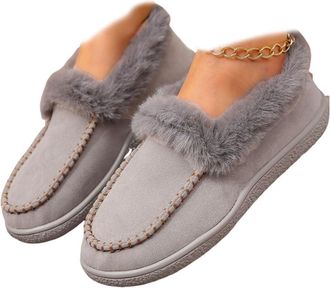 Generic Fuzzy Closed Back Slippers for Women,Womens fuzzy slippers,Warm Comfortable Slip Resistant Indoor Outdoor Wear Cotton Shoes (Gray,5.5)