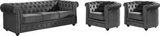 Vente-Unique Vente-unique - Divano Chesterfield 3 Posti E 2 Poltrone In Velluto Antracite