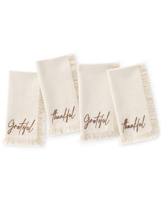 Elrene Set Of 4 Fringed Harvest Sentiment Napkins