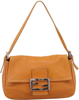 Fendi Selleria Baguette Leather Brown Leather Handbag (Pre-Owned)