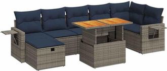 vidaXL Vidaxl - 8 Piece Garden Sofa Set with Cushions Brown Poly Rattan Acacia