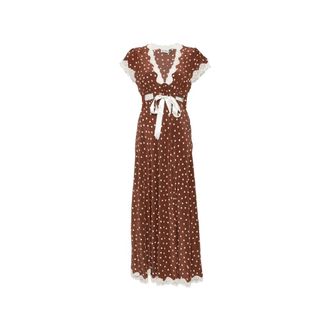 Rixo Maxi Dresses, female, Brown, Size: S Marlice V-Neck Bow Maxi Dress
